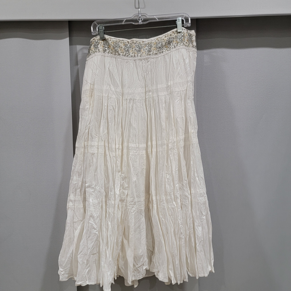 Embroidered Waist Cream Boho Maxi Skirt